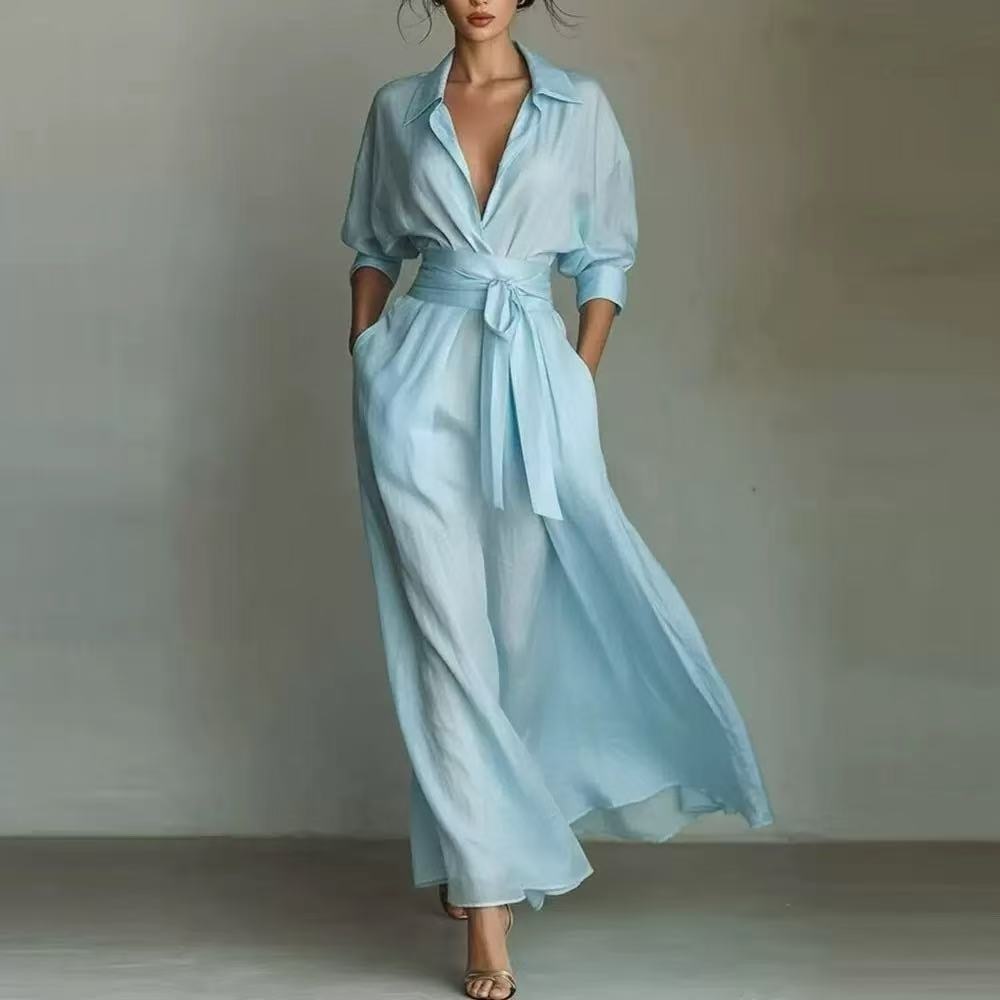 Zimmermann Elegant Light Blue Wrap Maxi Dress with Waist Tie